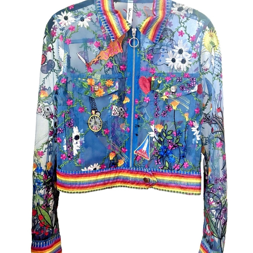 Adam Selman Sheer Embroidered Jacket, Small